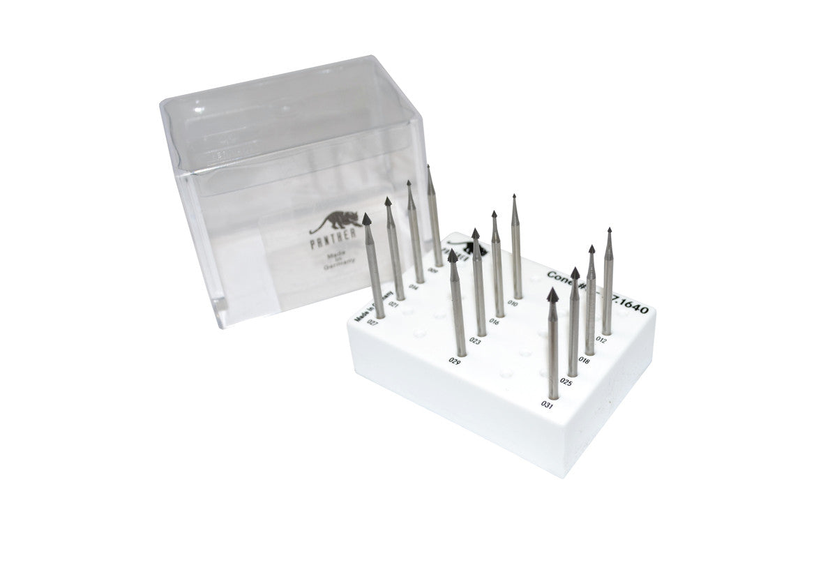 Grobet USA® 77.164 Panther Burs, Set Of 12, Cone, Fig. 5, EA