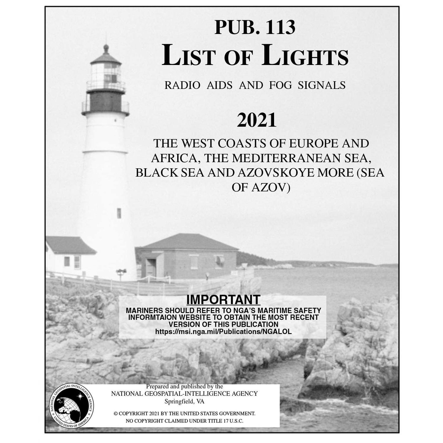 Paradise Clay IHP_PUB113 Pub 113 List of Lights: West Coasts of Europe and Africa, Mediterranean Sea, Black Sea (CURRENT EDITION) - Book