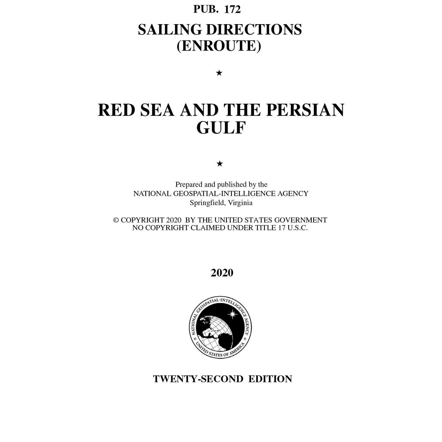 Paradise Clay IHP_PUB172 PUB 172 Sailing Directions Enroute: Red Sea and The Persian Gulf (CURRENT EDITION) - Book