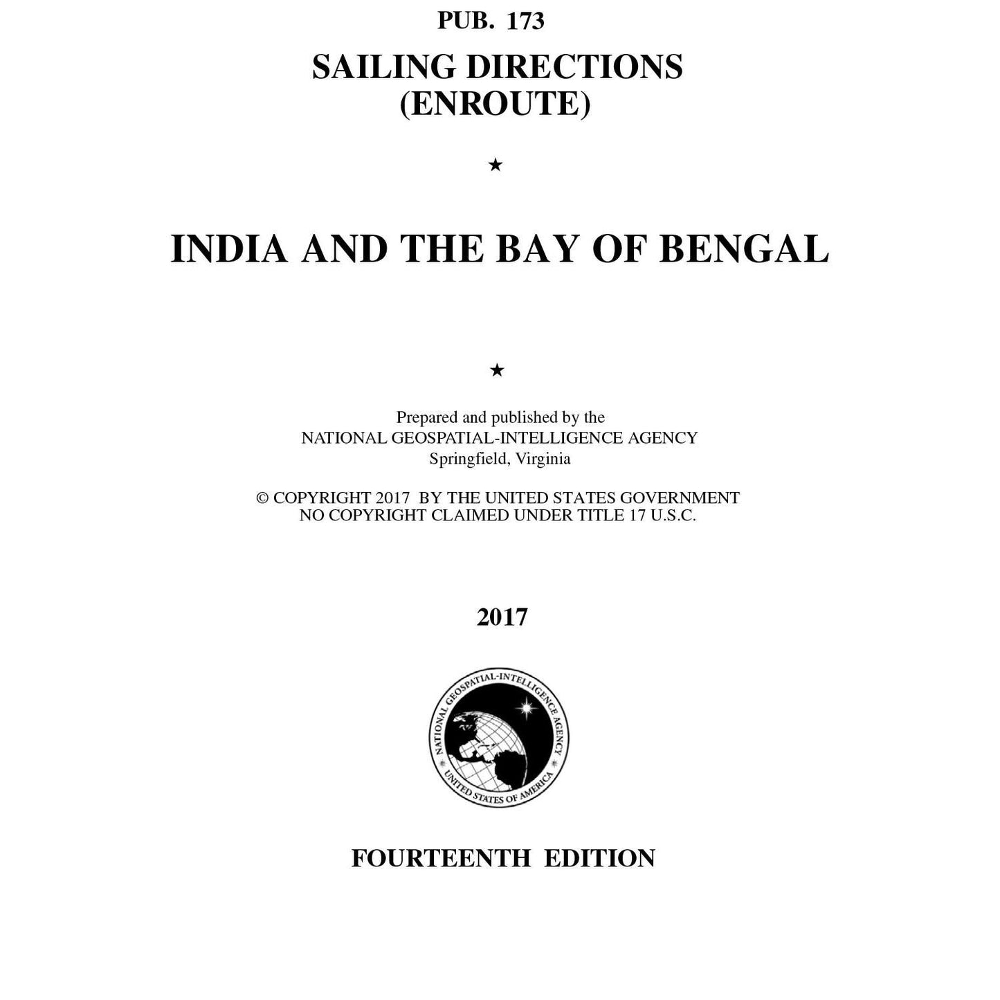 Paradise Clay IHP_PUB173 PUB 173 Sailing Directions Enroute: India and The Bay of Bengal (CURRENT EDITION) - Book