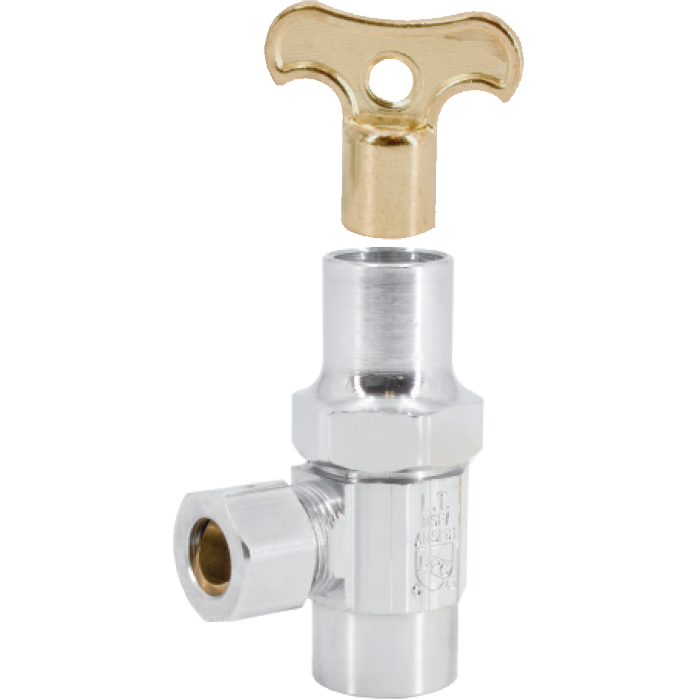 Legend Valves 114-146NL 1/2" x 3/8" No Lead Chrome-Plated Forged Brass Multi-Turn Sweat x OD Angle Stop Valve with Lockshield & Key