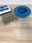 Jones Stephens D65571 2" No Hub Code Blue Floor Drain with 7" Pan and 5" Polished Brass Square Strainer - Height 3-1/4" - 5-1/4"
