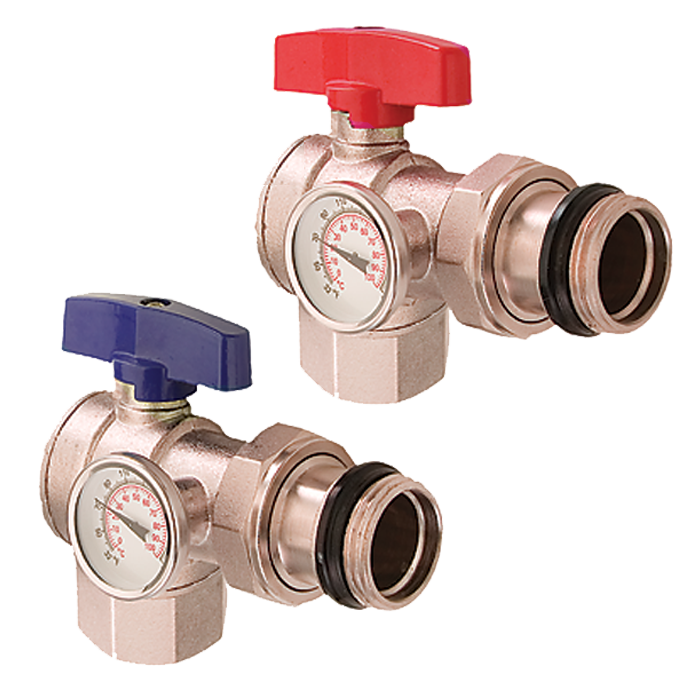 Legend Valves 833-825B 1" Angle Isolation Valve with Thermometer, Red & Blue Pair; for M-8330 & M-8300E Stainless Steel Manifolds