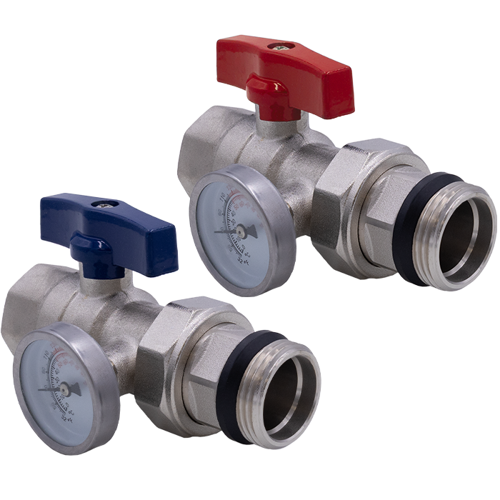 Legend Valves 833-855 1" Isolation Valve with Thermometer, Red & Blue Pair; for M-8330 & M-8300E Stainless Steel Manifolds