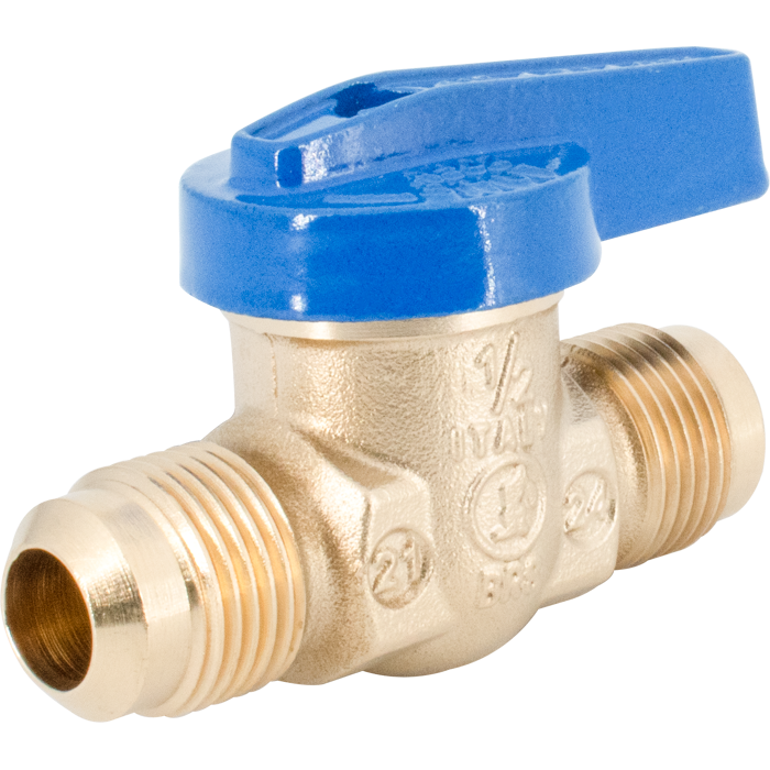 Legend Valves 102-312 3/8" x 3/8" Blue Top Forged Brass One-Piece Flare x Flare Gas Ball Valve