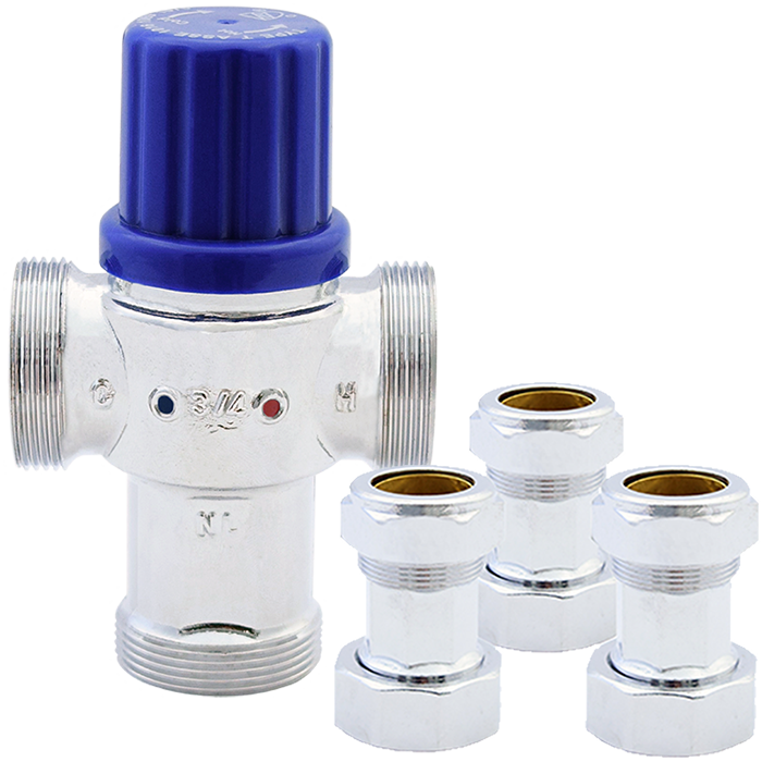 Legend Valves 115-253NLC 1/2" Chrome Plated No Lead Forged Brass Potable Water Thermostatic Mixing Valve with CTS Compression Connectors & Union Nuts