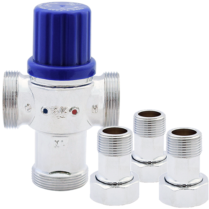 Legend Valves 115-252NLM 3/8" Chrome Plated No Lead Forged Brass Potable Water Thermostatic Mixing Valve with MNPT Connectors & Union Nuts