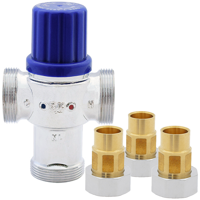 Legend Valves 115-254NLS 3/4" No Lead Chrome-Plated Forged Brass Potable Water Thermostatic Mixing Valve with Sweat Connectors & Union Nuts