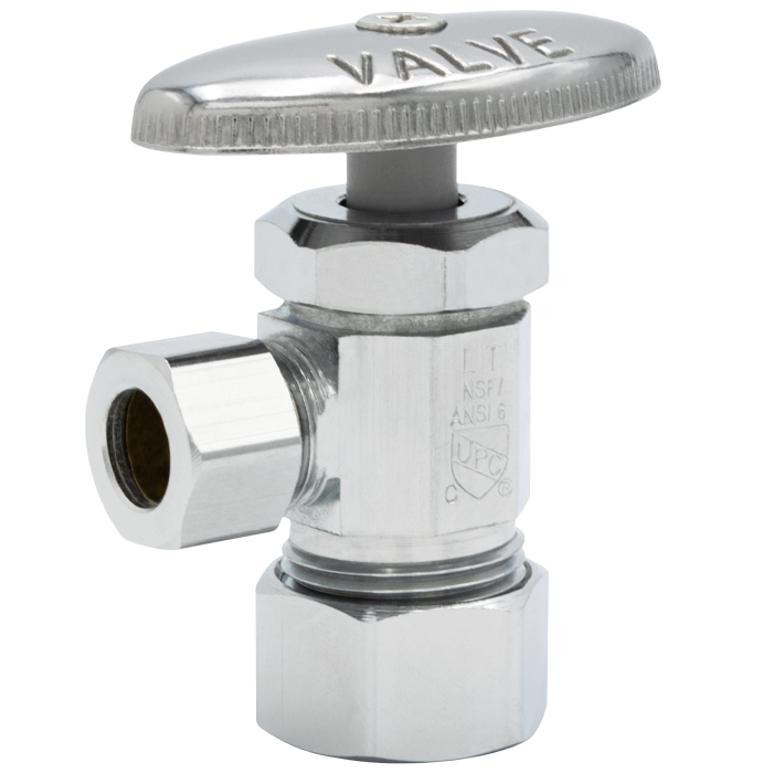 Legend Valves 114-116NL 5/8" x 1/4" No Lead Chrome-Plated Forged Brass Multi-Turn OD x OD Icemaker Angle Stop Valve