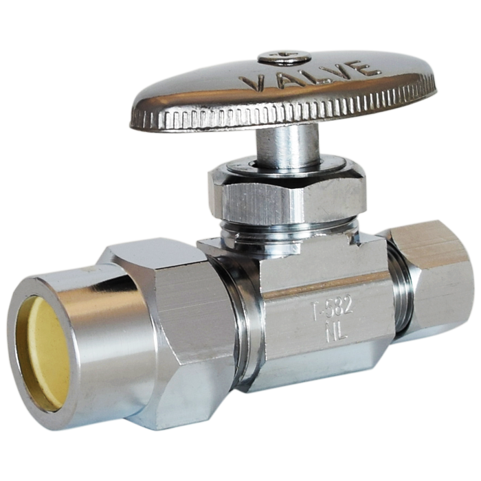 Legend Valves 114-207NL 1/2" x 3/8" No Lead Chrome-Plated Forged Brass Multi-Turn CPVC x OD Straight Stop Valve