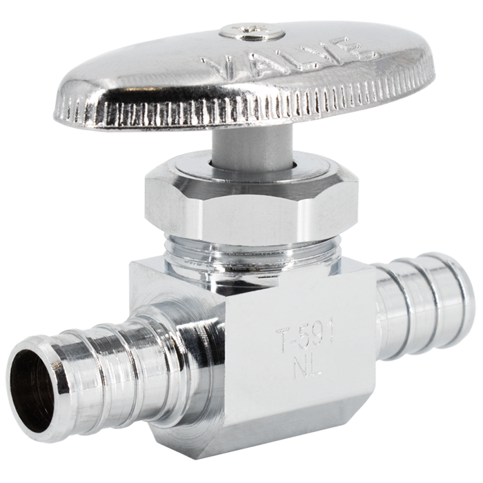 Legend Valves 114-513NL 1/2" x 1/2" No Lead Chrome-Plated Forged Brass Multi-Turn Crimp/Cinch PEX x PEX Straight Stop Valve