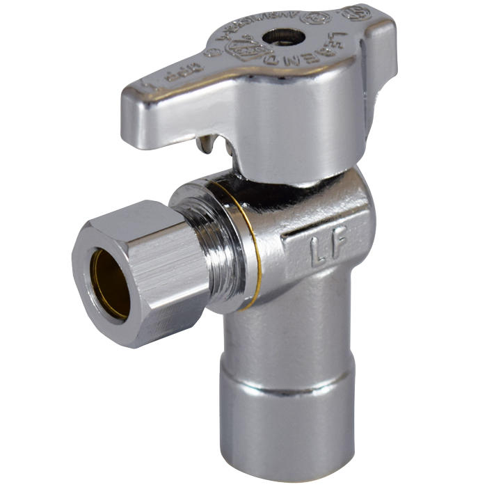 Legend Valves 114-613NL 1/2" x 3/8" No Lead Chrome-Plated Forged Brass 1/4-Turn Sweat x OD Angle Stop Valve