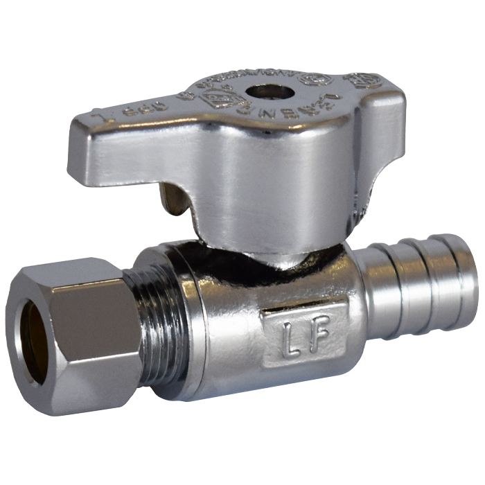 Legend Valves 114-709NLB 1/2" x 3/8" No Lead Chrome-Plated Forged Brass 1/4-Turn F1807 x OD Straight Stop Valve