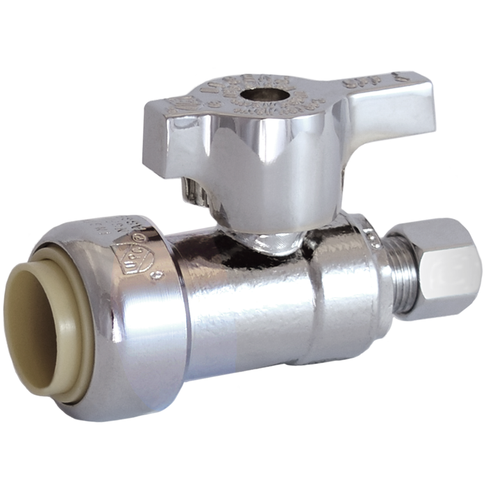 Legend Valves 114-914NL 1/2" x 1/4" No Lead Chrome-Plated Forged Brass 1/4-Turn Push x OD Straight Stop Valve
