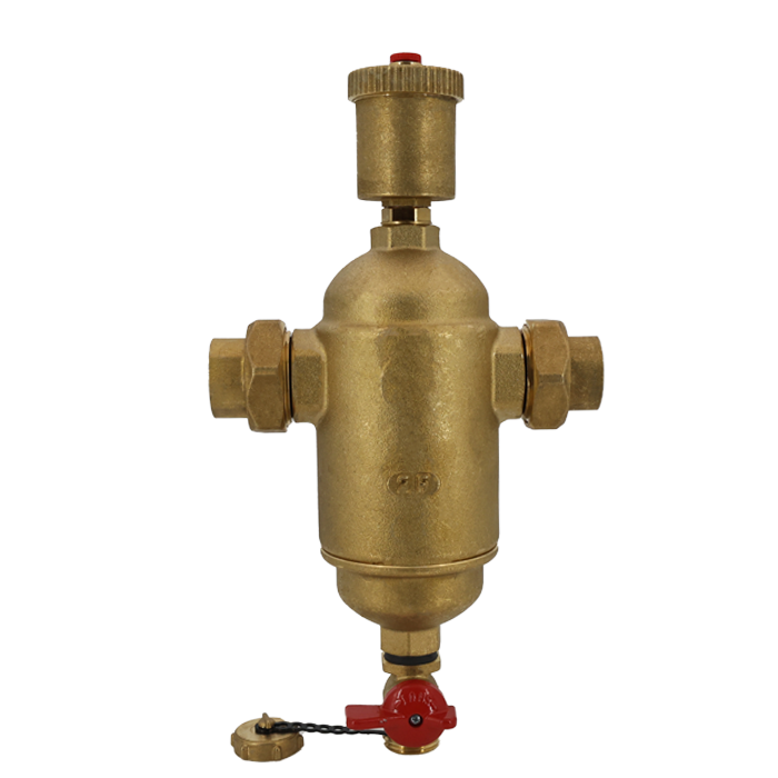 Legend Valves 800-886F 1-1/4" LegendConnect Forged Brass Air & Debris Eliminator Body with FNPT Connectors, Air Vent, Check Valve Adapter, Purge Valve, & Stainless Steel Screen