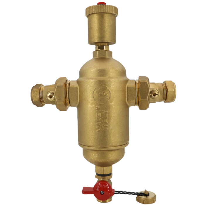 Legend Valves 800-884VC 3/4" LegendConnect Forged Brass Air & Debris Eliminator Body with Isolation Valve Compression Connectors, Air Vent, Check Valve Adapter, Purge Valve, & Stainless Steel Screen