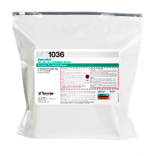 SOS Cleanroom Texwipe TX1036 AlphaSat 6" x 6" Polyester Cleanroom Wiper Pre-Wetted 70% IPA - Bag