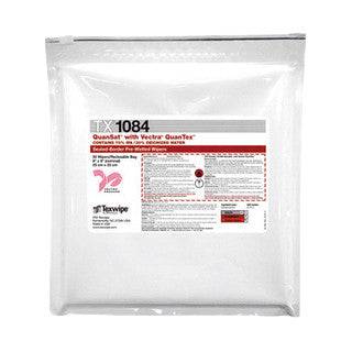 SOS Cleanroom Texwipe TX1084 Vectra QuanSat 9" x 9" Polyester Cleanroom Wiper Pre-Wetted 70% IPA - Bag