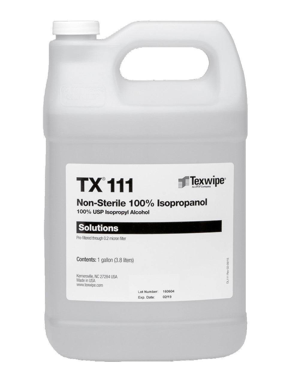 SOS Cleanroom Texwipe TX111 Non-Sterile 100% Isopropyl Alcohol Solution (1 Gallon Bottle, 4/Case) - Case