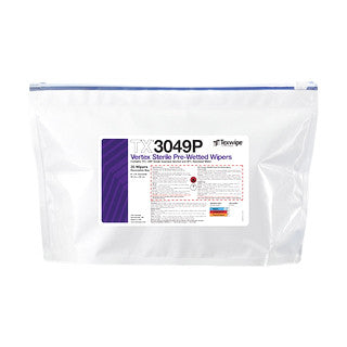 SOS Cleanroom Texwipe TX3049P Sterile Vertex 9" x 9" Polyester Sealed Edge Wiper Pre-Wetted 70% IPA (Case Qty.) - Case