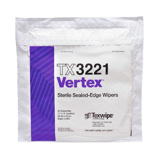 SOS Cleanroom Texwipe TX3221 Sterile Vertex 11" x 11" Polyester 2-Ply Sealed Edge Cleanroom Wiper (Case Qty.) - Case