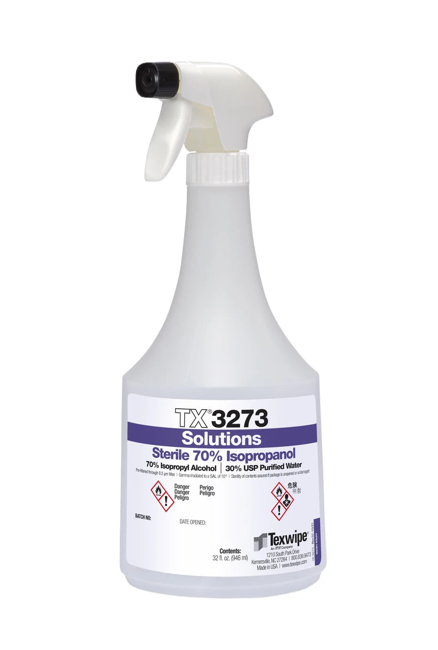 SOS Cleanroom Texwipe TX3273 Sterile 70% Isopropanol Alcohol Solution (32 oz. Bottle, 12/Case) - Case