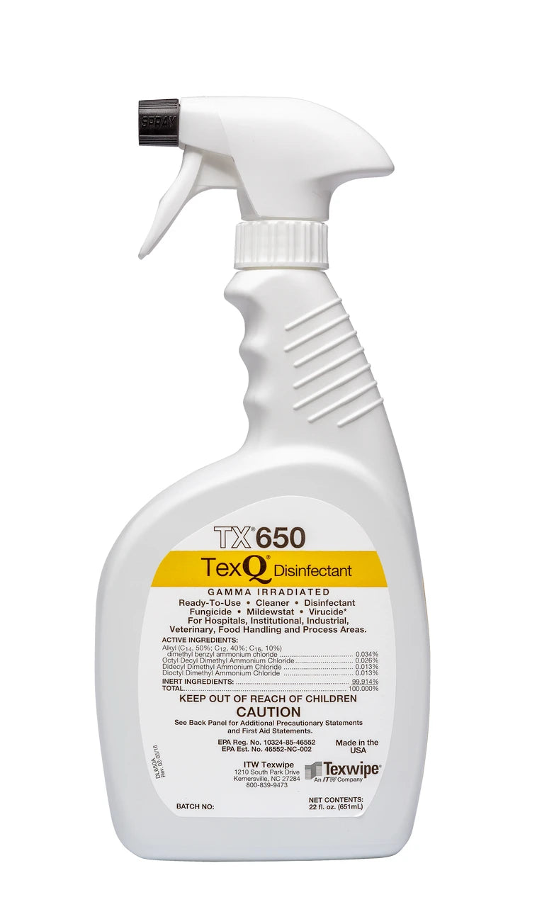 SOS Cleanroom Texwipe TX650 TexQ Sterile Disinfectant Ready-to-Use 22 oz. Trigger Spray (22 oz. Bottle, 12/Case) - Case