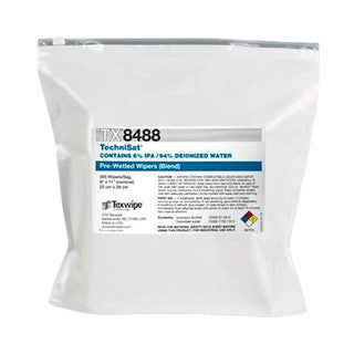SOS Cleanroom Texwipe TX8488 TechniSat 9" x 11" Cellulose/Polyester Cleanroom Wiper Pre-Wetted 6% IPA (Case Qty.) - Case