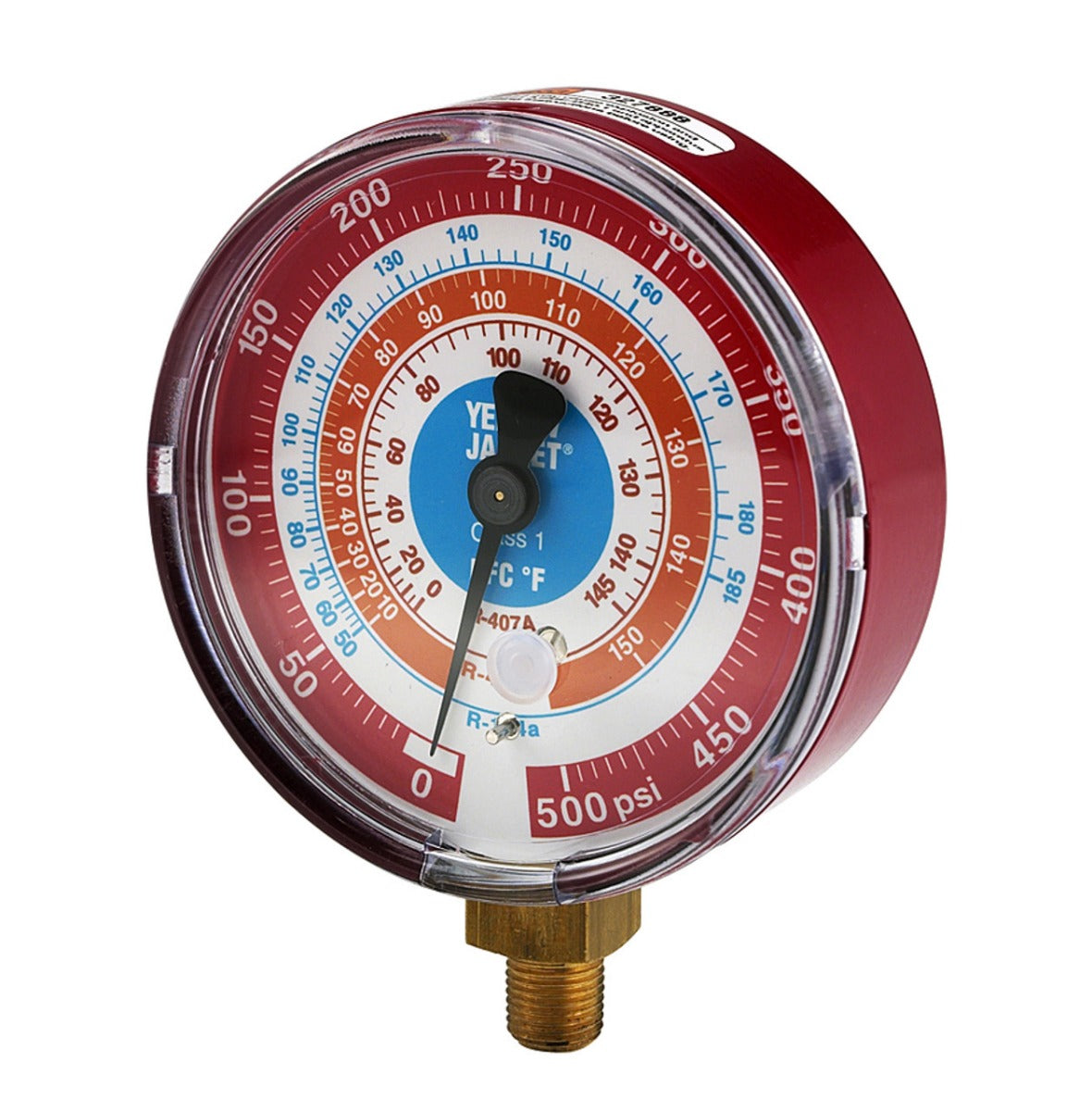 Yellow Jacket 49151 3-1/8", red pressure, 0-500 psi, R134a/404A/407C gauge (°F)