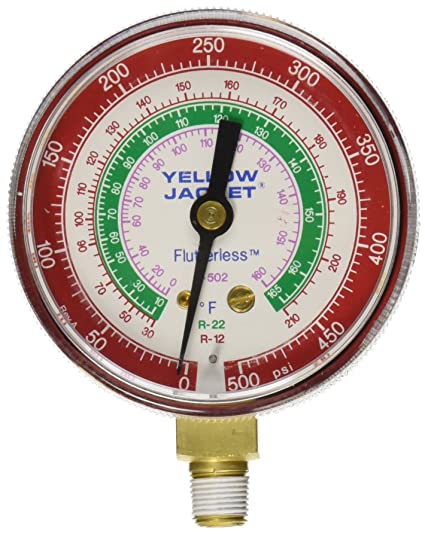 Yellow Jacket 49001 2 1/2" gauge, red pressure, 0-500 psi, R-12/22/502 (°F)Â