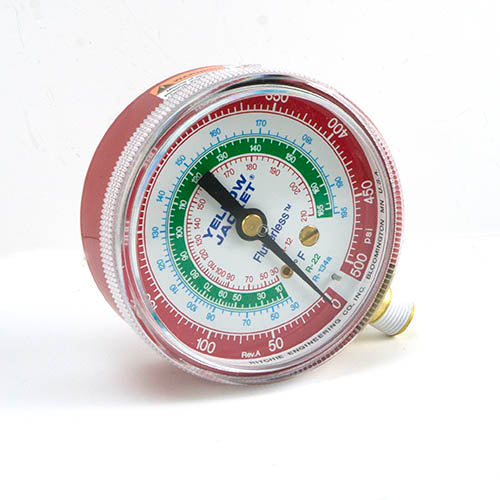 Yellow Jacket 49013 2-1/2" Red Pressure Gauge, 0–500 PSI, R-134a, °F/°C