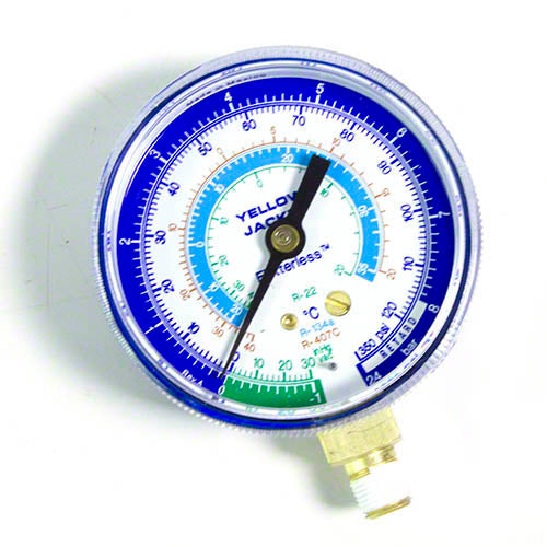 Yellow Jacket 49032 2-1/2" Blue Compound Gauge, Bar/PSI, °C, R22/R134a/R404A