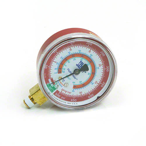 Yellow Jacket 49057 2-1/2" Red High-Side Pressure HVAC Gauge, kg/cm²/PSI, R134a/404A/507A, °C, 1/8" NPT Male Replacement Manifold Gauge