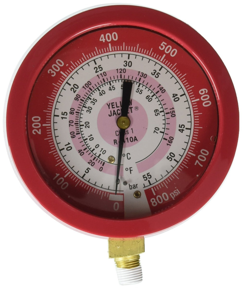 Yellow Jacket 49519 3-1/2" L/F, red pressure, 0-800 psi (0 to 55 bar), R410A (°F and °C)Â