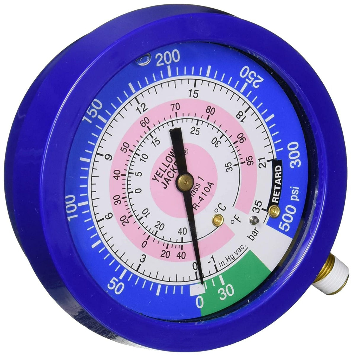 Yellow Jacket 49520 3-1/2" L/F, blue compound, 30"-0-300 psi (-1 to 21 bar), R410A (°F and °C)Â