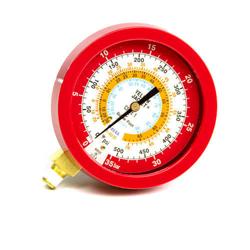 Yellow Jacket 49521 3-1/2" L/F, red pressure, 0-500 psi (0 to 35 bar), R134a/404A/407C (°C)Â