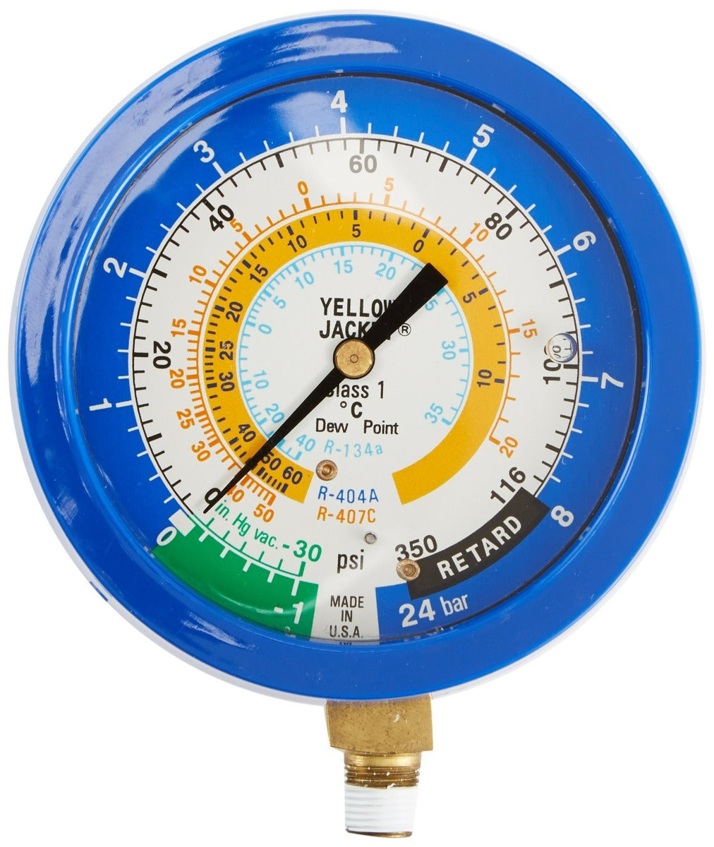 Yellow Jacket 49522 3-1/2" L/F, blue compound, 30"-0-116 psi (-1 to 8 bar), R134a/404A/407C (°C)Â