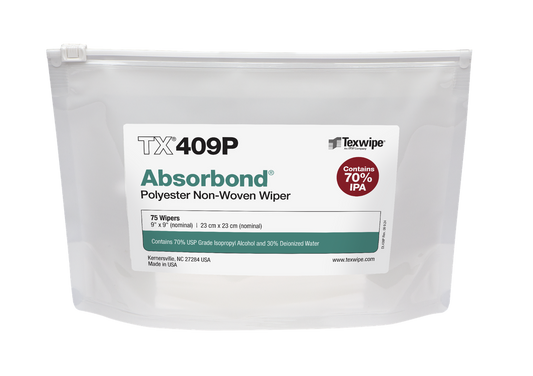 SOS Cleanroom Texwipe TX409P Absorbond 9" x 9" Polyester Cleanroom Wiper Pre-Wetted 70% IPA - Case