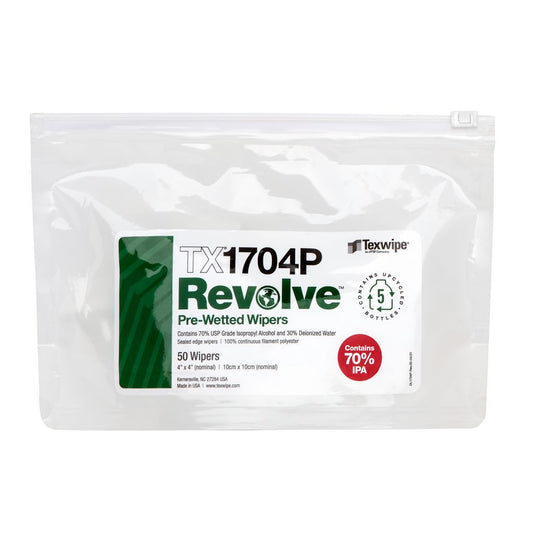 SOS Cleanroom Texwipe TX1704P Revolve 4" x 4" Upcycled Polyester Cleanroom Wiper Pre-Wetted 70% IPA - Bag