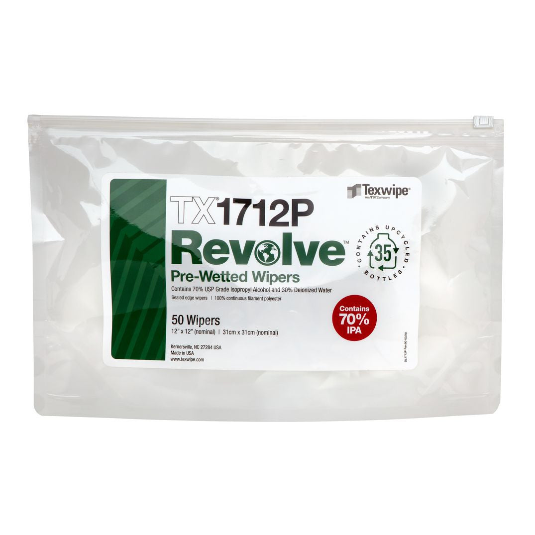 SOS Cleanroom Texwipe TX1712P Revolve 12" x 12" Upcycled Polyester Cleanroom Wiper Pre-Wetted 70% IPA (Case Qty.) - Case