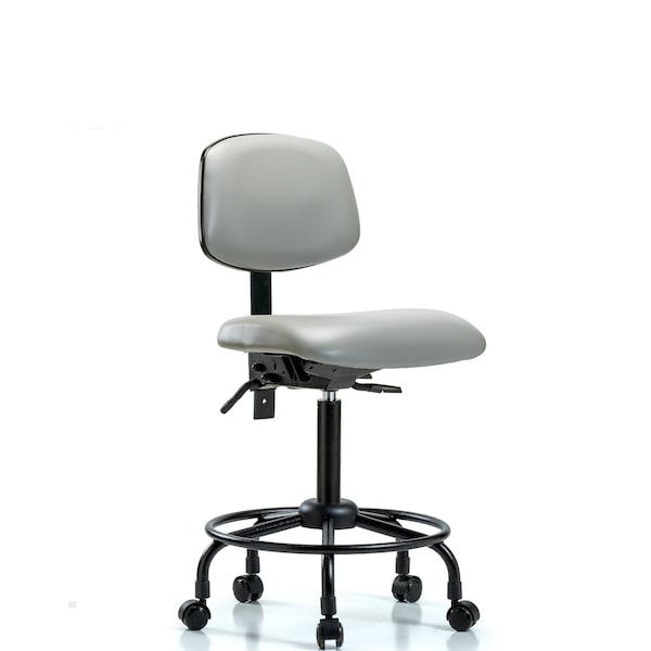 Blue Ridge Ergonomics VMBCH-RT-T1-A0-RC-8567 Rutledge Vinyl Chair - Medium Bench Height with Round Tube Base, Seat Tilt, & Casters in Dove Trailblazer™ Vinyl