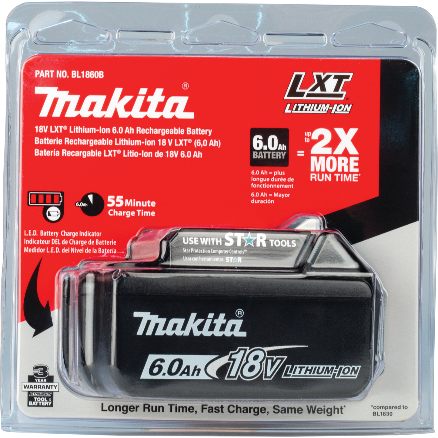 Makita BL1860B 18V LXT® Lithium‘Ion 6.0Ah Battery