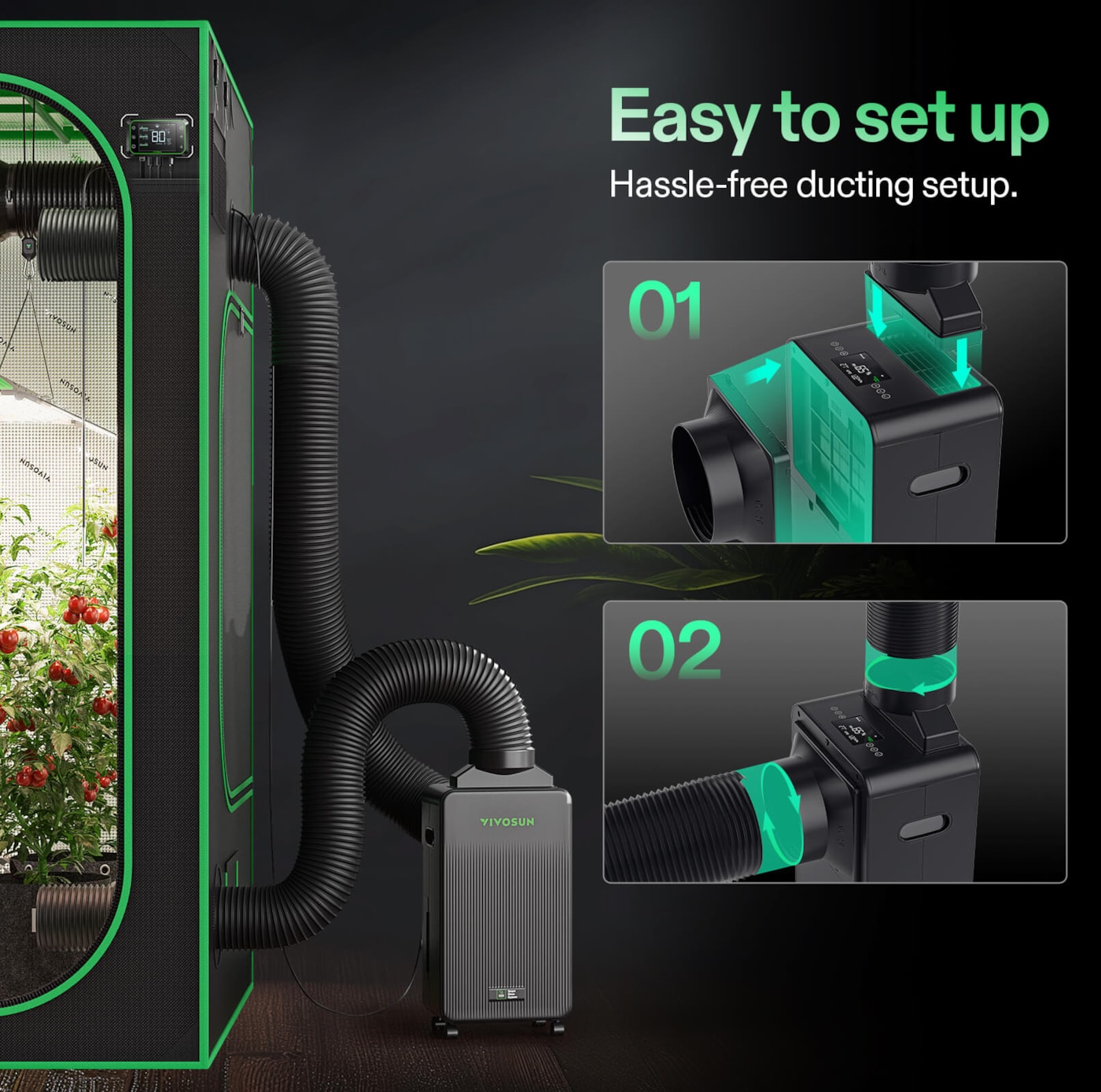 Vivosun AeroDrain D12 Intelligent Environmental Dehumidifier, up to 12L/day, 2L Water Tank, with Temperature & Humidity Sensor Probe