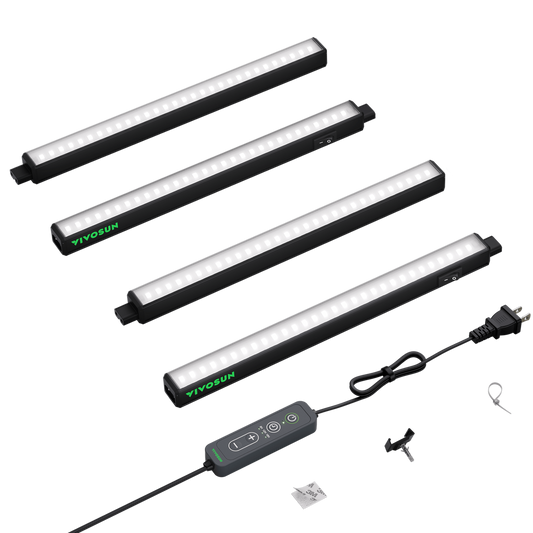 Vivosun T5 Grow Lights for Indoor Plants, 5000K Full Spectrum 28W (4 x 7W), 1FT LED Plant Light Strip with Timer & Dimming Controller for Seed Starting, 4-Pack