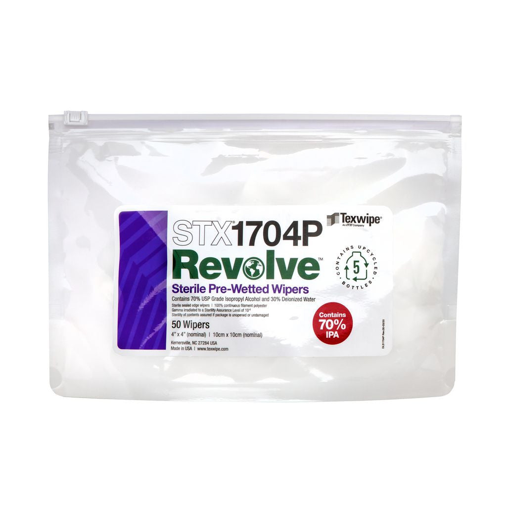 SOS Cleanroom Texwipe STX1704P Sterile Revolve 4" x 4" Upcycled Polyester Cleanroom Wiper Pre-Wetted 70% IPA (Case Qty.) - Case