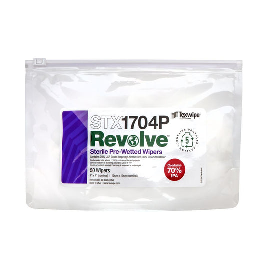 SOS Cleanroom Texwipe STX1704P Sterile Revolve 4" x 4" Upcycled Polyester Cleanroom Wiper Pre-Wetted 70% IPA (Case Qty.) - Case