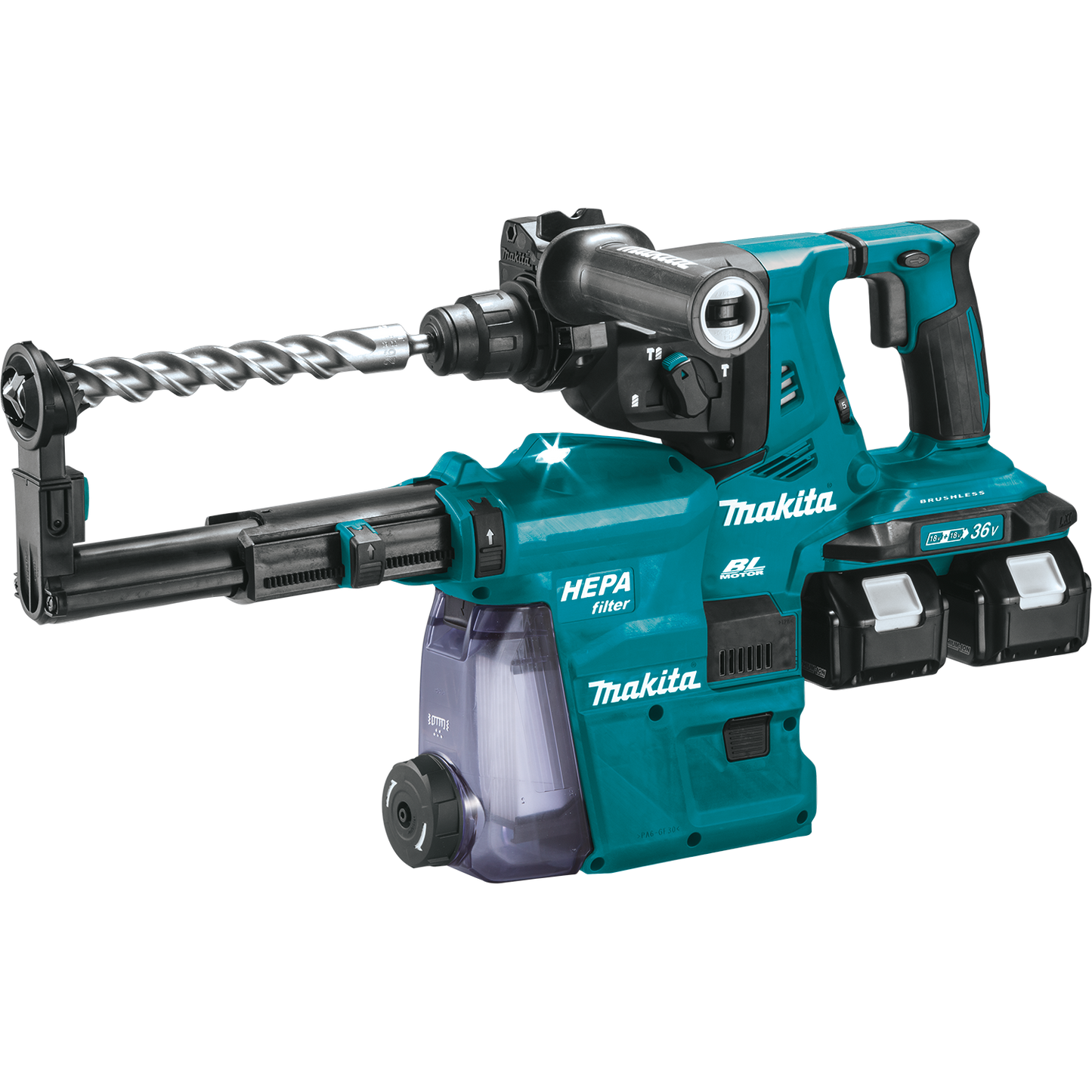 Makita XRH10PTW 36V (18V X2) LXT® Brushless 1‘1/8" SDS‘PLUS AVT® Rotary Hammer Kit, w/ HEPA Dust Extractor, AFT®, AWS® Capable (5.0Ah)