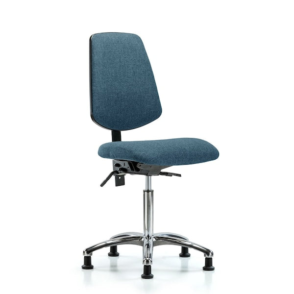 Blue Ridge Ergonomics FMBCH-MB-CR-T1-A0-NF-RG-F43 Rutledge Fabric Chair Chrome - Medium Bench Height with Medium Back, Seat Tilt, & Stationary Glides in Blue Fabric