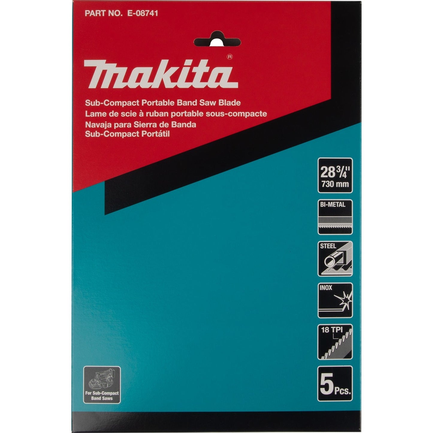 Makita E-08741 28‘3/4" 18 TPI Bi‘Metal Sub‘Compact Portable Band Saw Blade, 5/pk