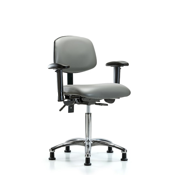 Blue Ridge Ergonomics VMBCH-CR-T0-A1-NF-RG-8840 Rutledge Vinyl Chair Chrome - Medium Bench Height with Adjustable Arms & Stationary Glides in Sterling Supernova™ Vinyl